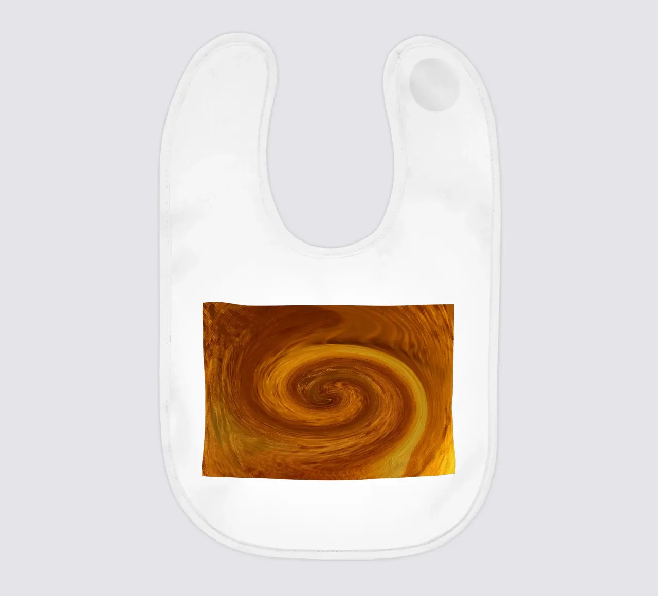 Abstract dynamic twisted pattern in orange and brown baby bib by Something for you