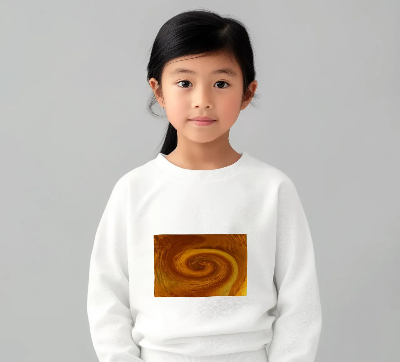 Abstract dynamic twisted pattern in orange and brown kids sweatshirt by Something for you