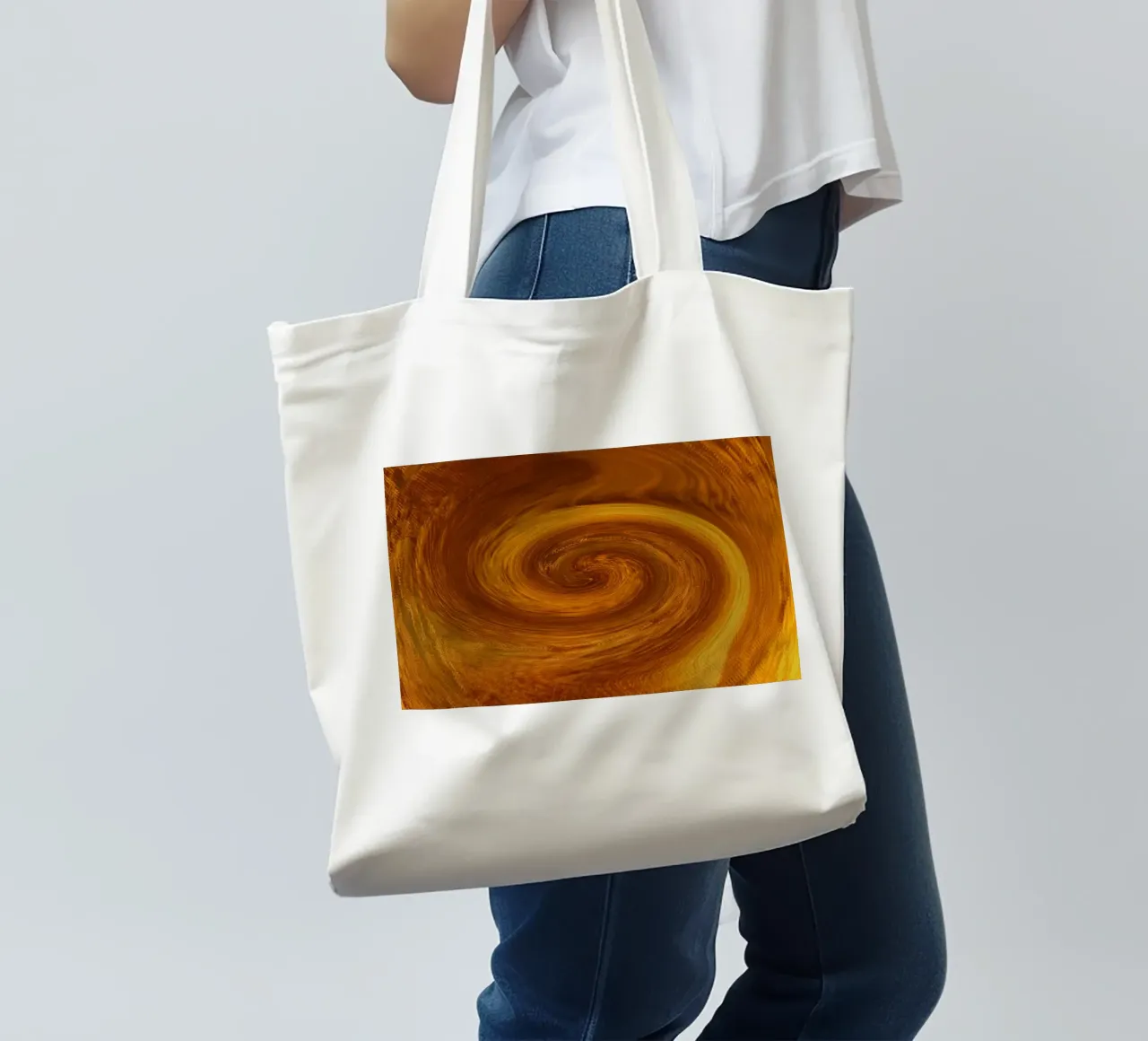 Abstract dynamic twisted pattern in orange and brown tote bag by Something for you