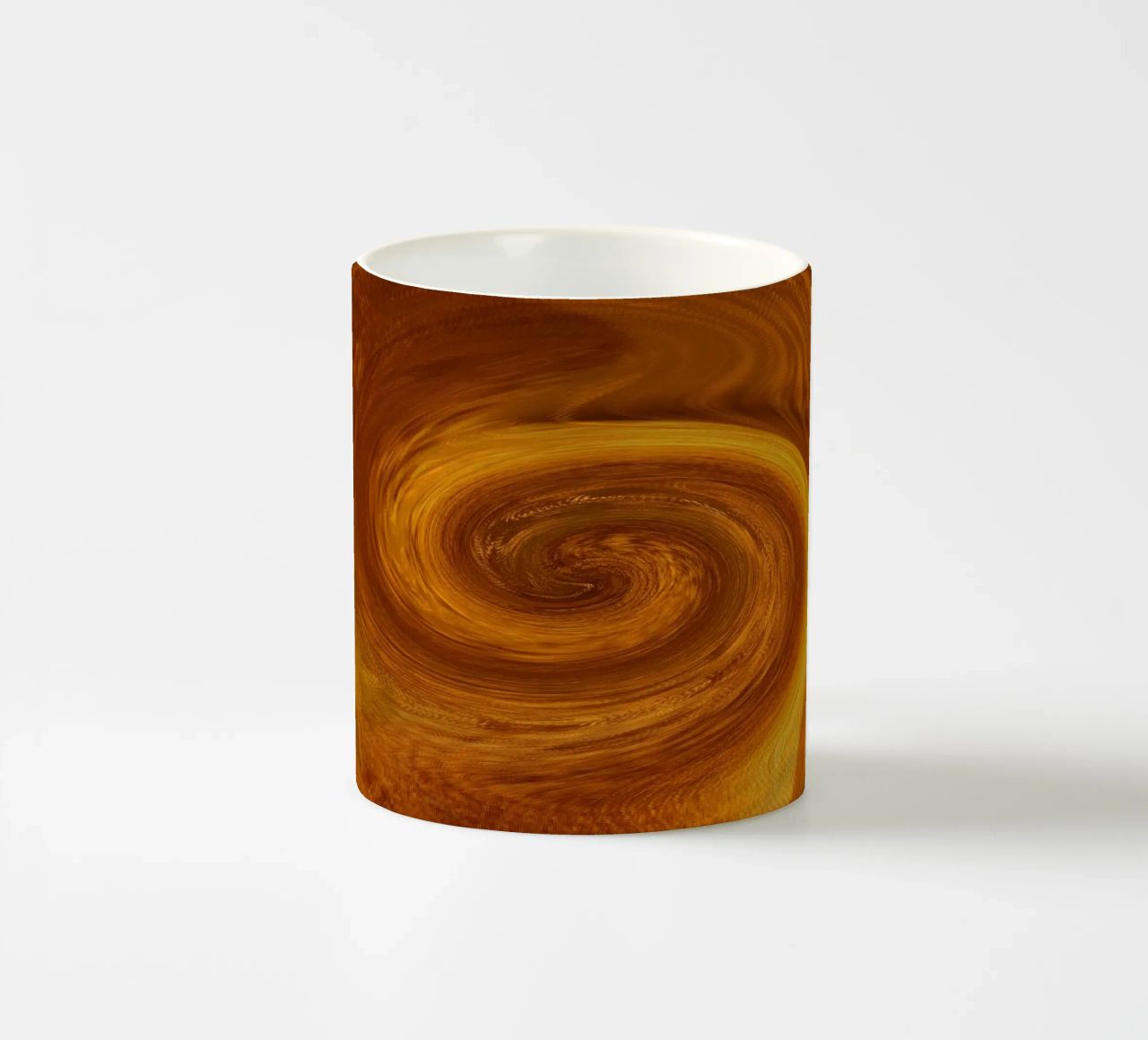 Abstract dynamic twisted pattern in orange and brown ceramic mug by Something for you