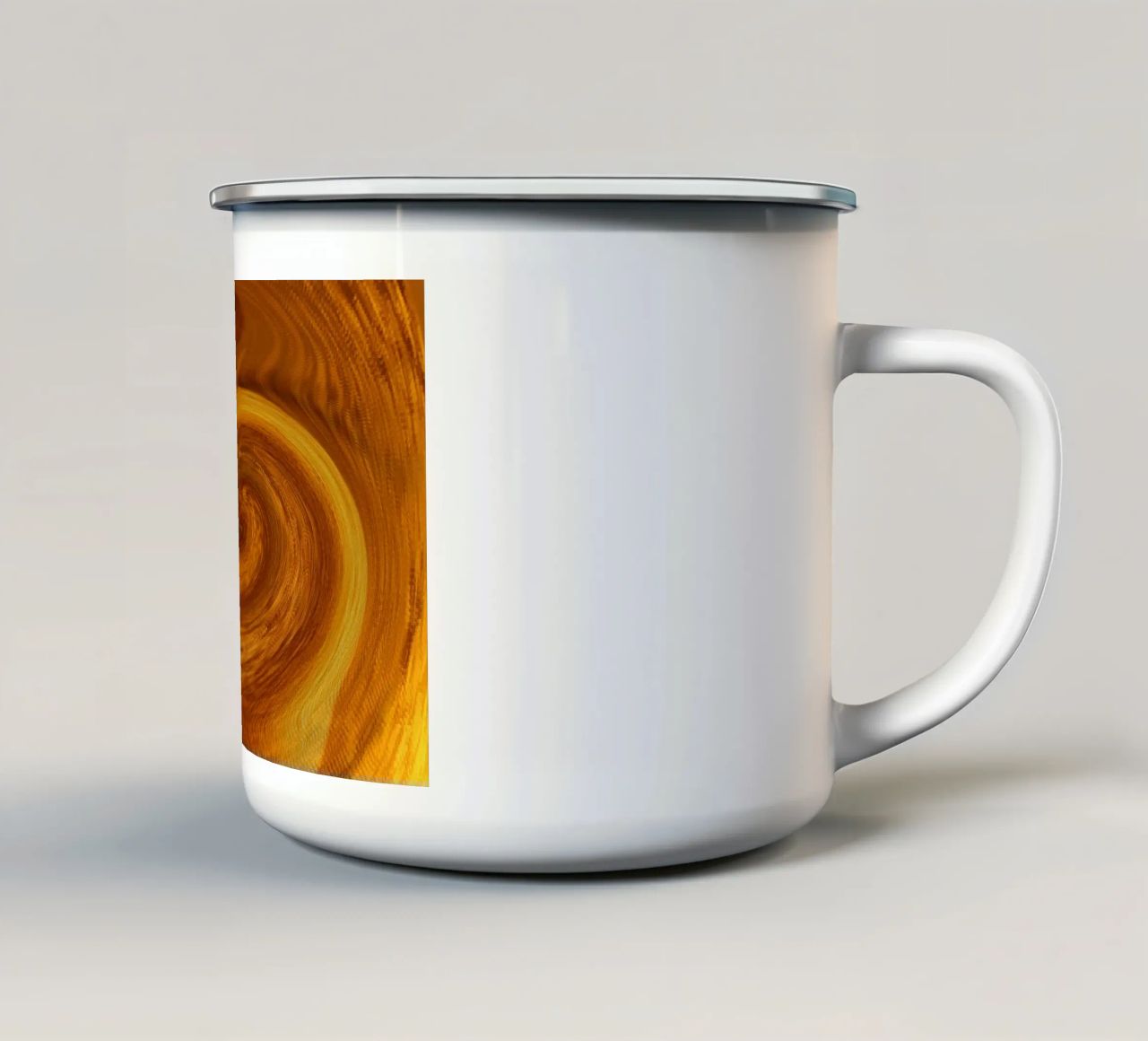 Abstract dynamic twisted pattern in orange and brown enamel mug by Something for you