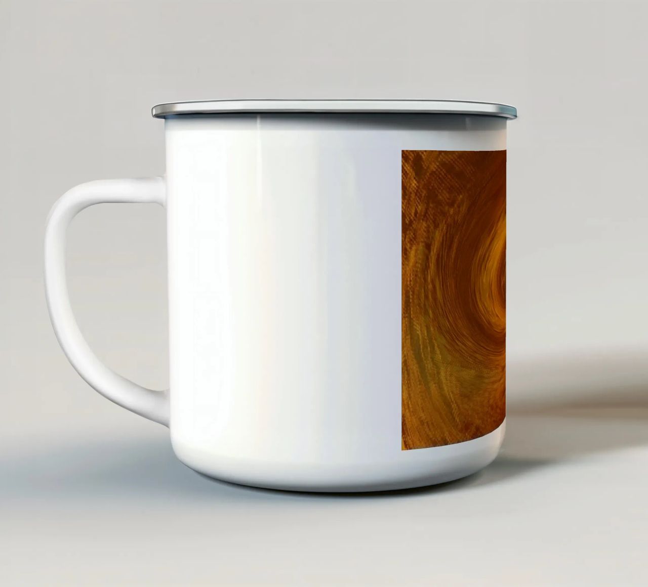 Abstract dynamic twisted pattern in orange and brown enamel mug by Something for you