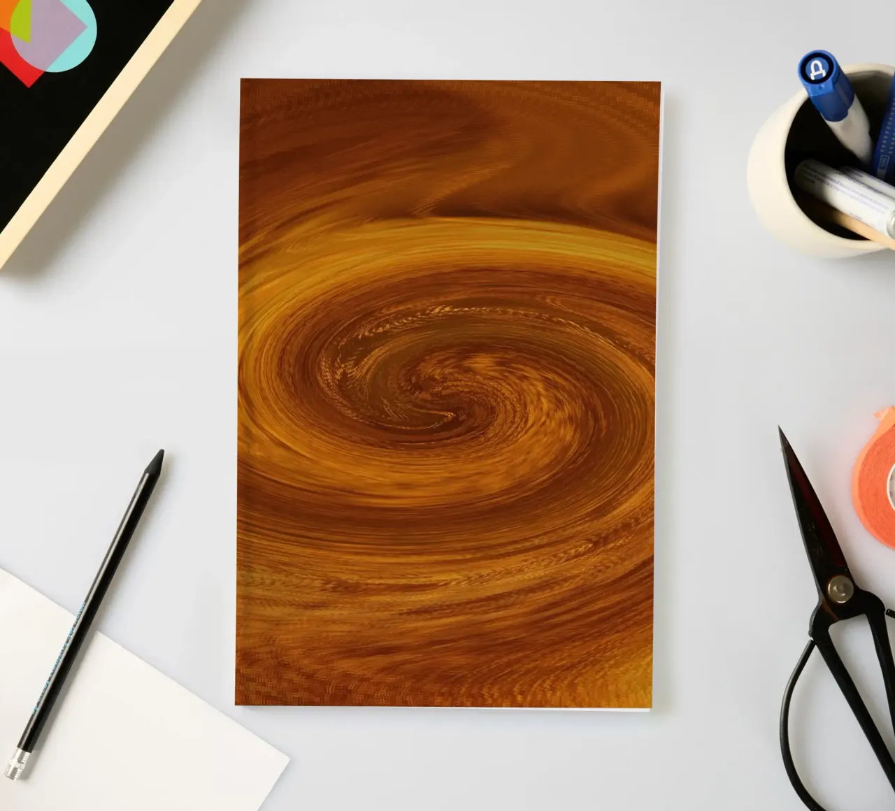 Abstract dynamic twisted pattern in orange and brown notebook by Something for you
