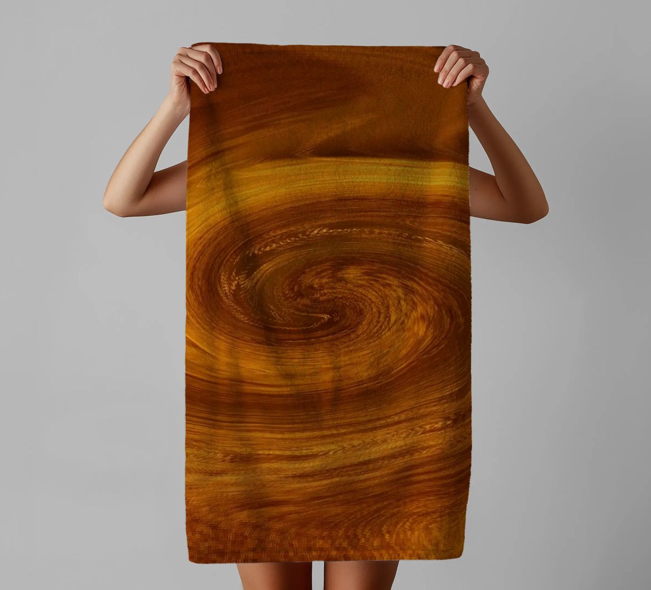 Abstract dynamic twisted pattern in orange and brown towel by Something for you