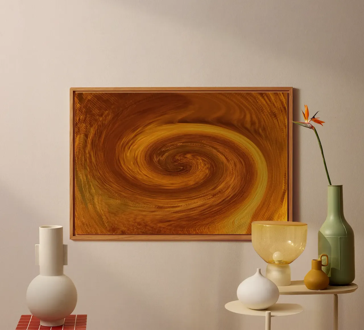 Motivo astratto dinamico a torsione in arancione e marrone alluminio dibond da Something for you