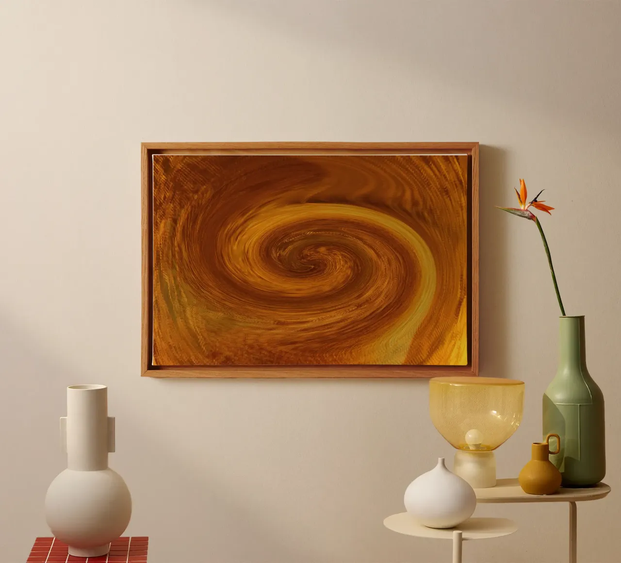 Abstract dynamic twisted pattern in orange and brown canvas by Something for you