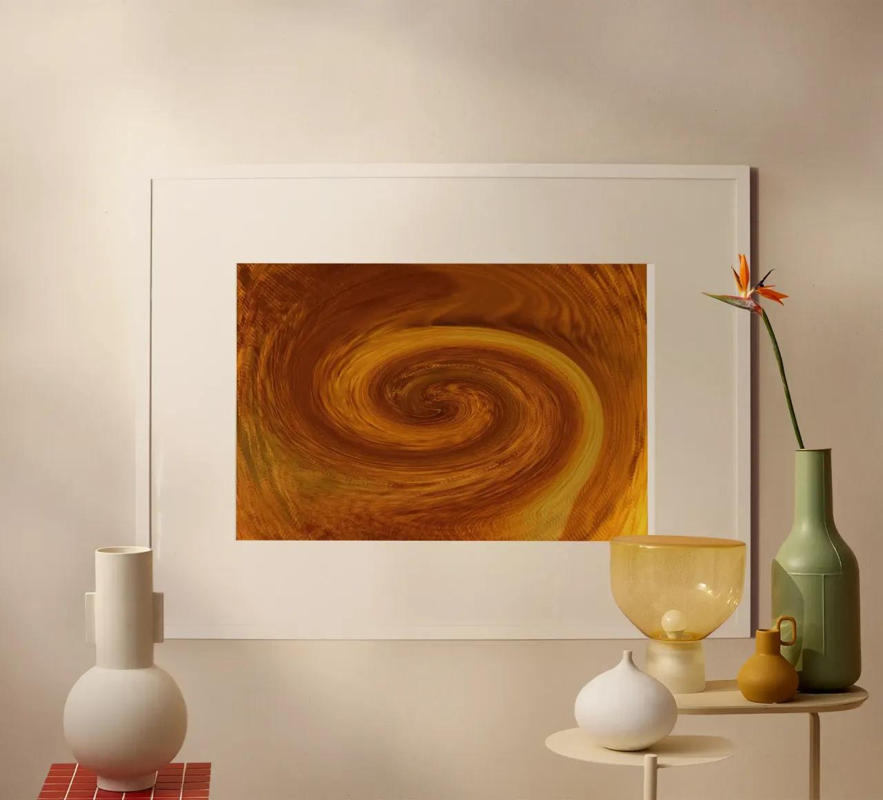 Abstraktes dynamisches gedrehtes Muster in orange und braun Poster von Something for you