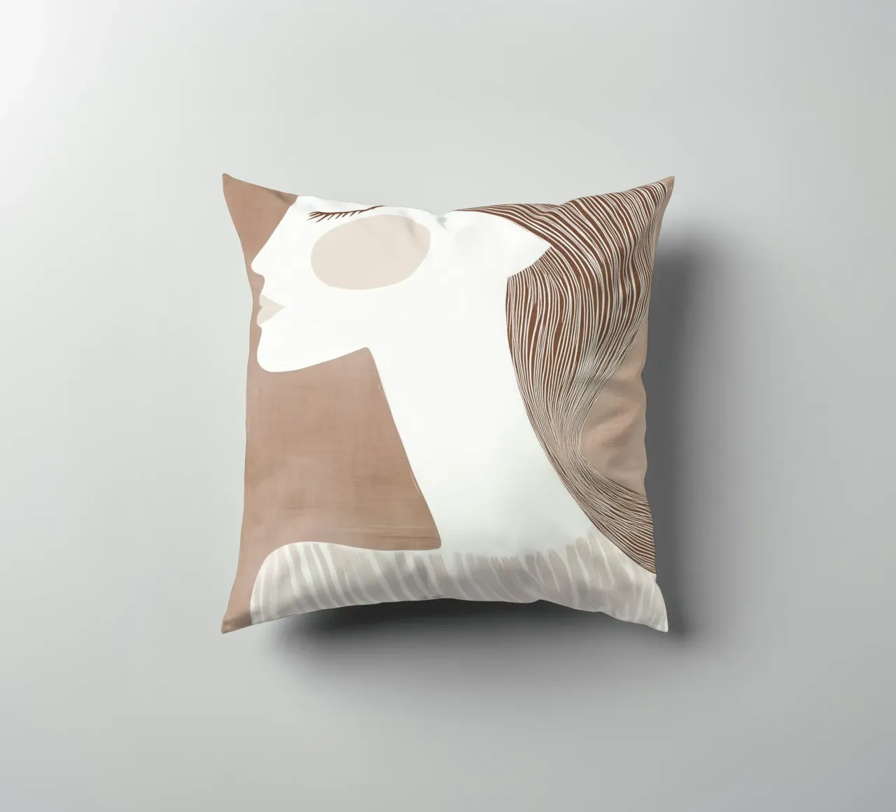 Portrait Coffee Latte Woman | Latte-coloured Line Art decorative cushion by Autofocus