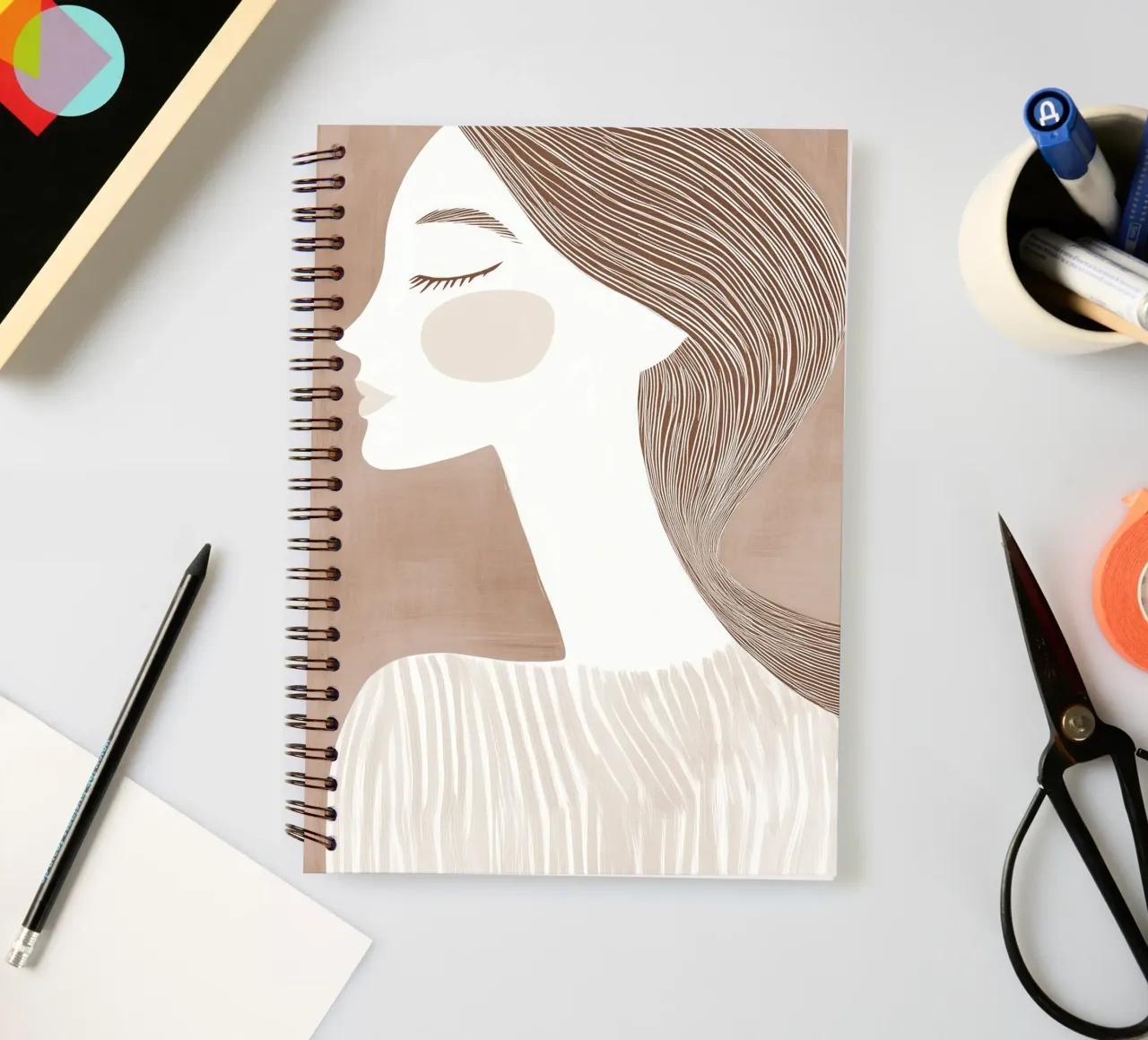 Ritratto Donna Caffè Latte | Line Art color latte diario ad anelli da Autofocus