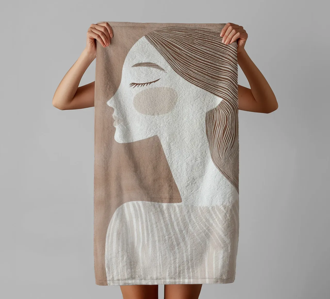 Ritratto Donna Caffè Latte | Line Art color latte asciugamano da bagno da Autofocus