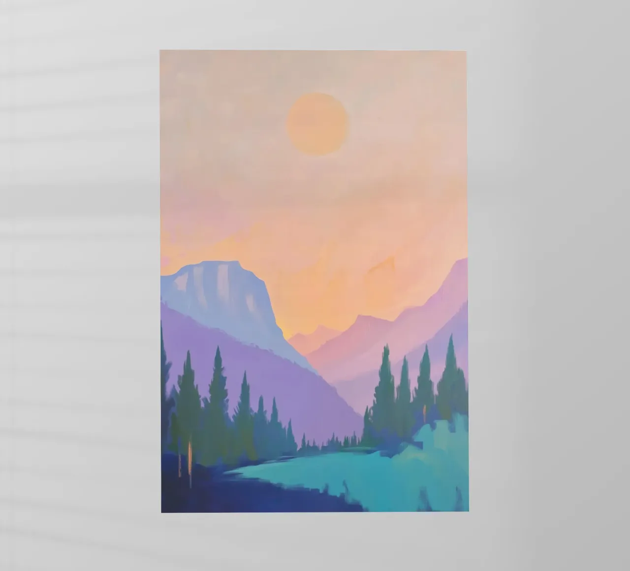 Paesaggio montano con pini pellicola backlit da Melloi Art Print
