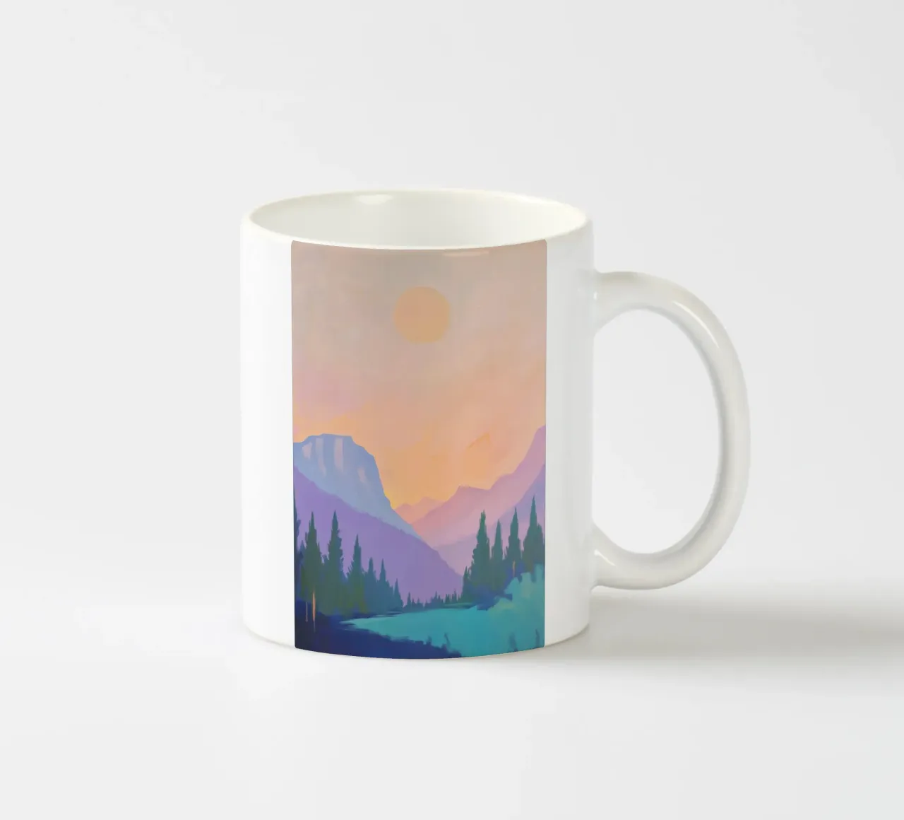 Paesaggio montano con pini tazza in ceramica da Melloi Art Print