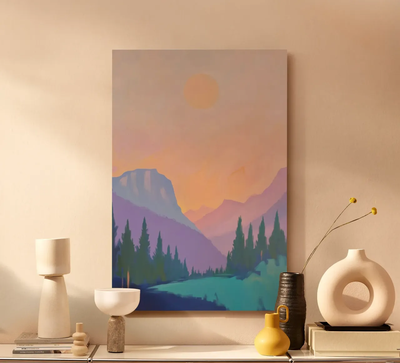 Paesaggio montano con pini alluminio dibond da Melloi Art Print