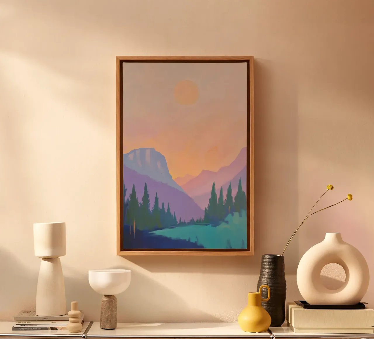 Berglandschap met pijnbomen canvas van Melloi Art Print