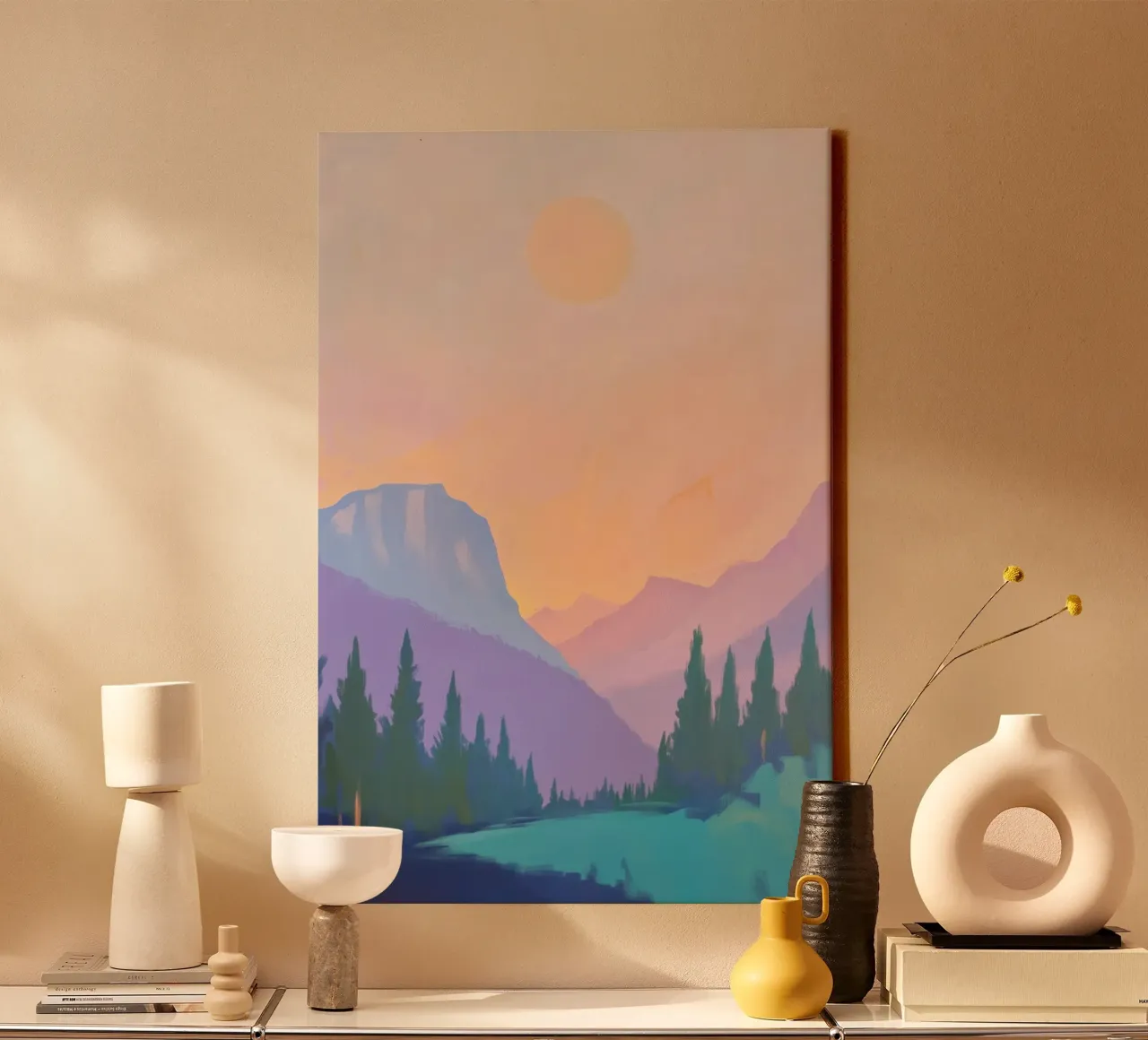 Berglandschap met pijnbomen canvas van Melloi Art Print