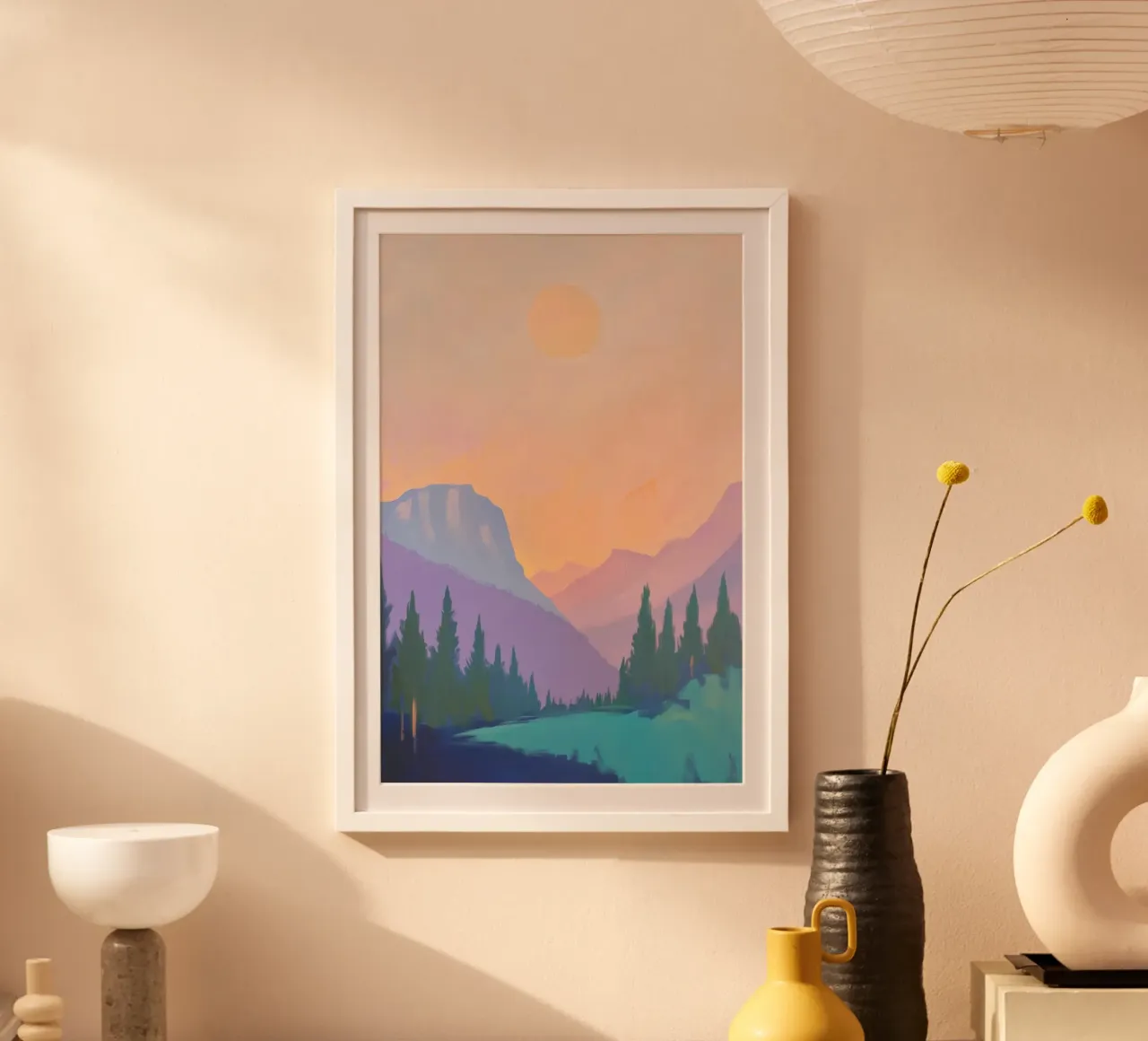 Paesaggio montano con pini poster da Melloi Art Print