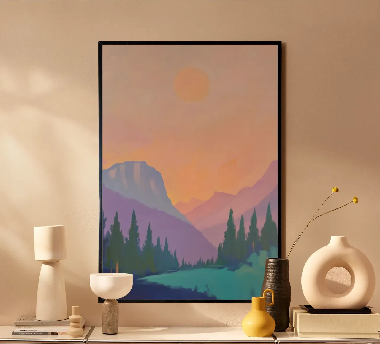 Paesaggio montano con pini poster da Melloi Art Print