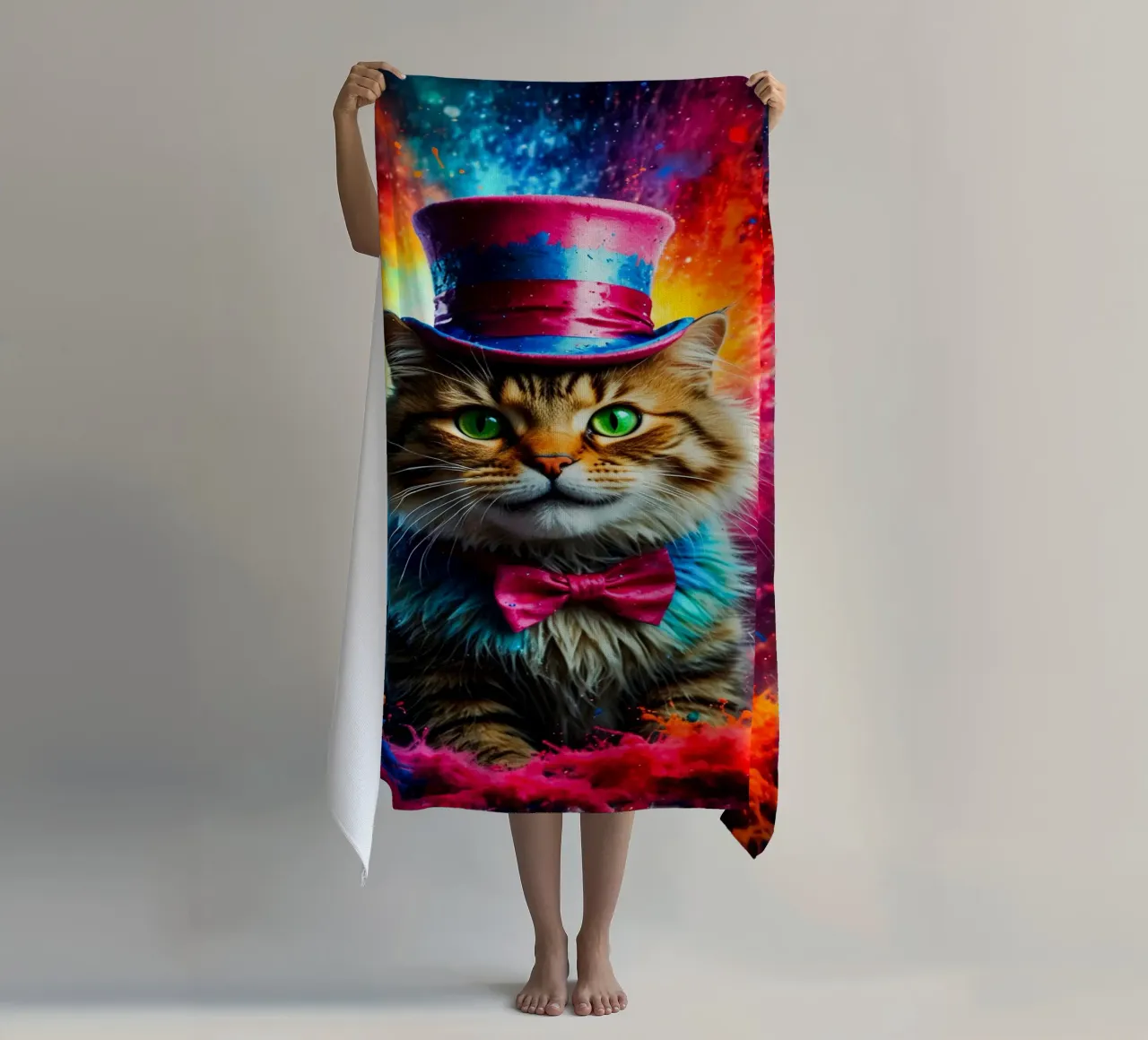 gatto con cappello telo mare da ArtDesign by KBK