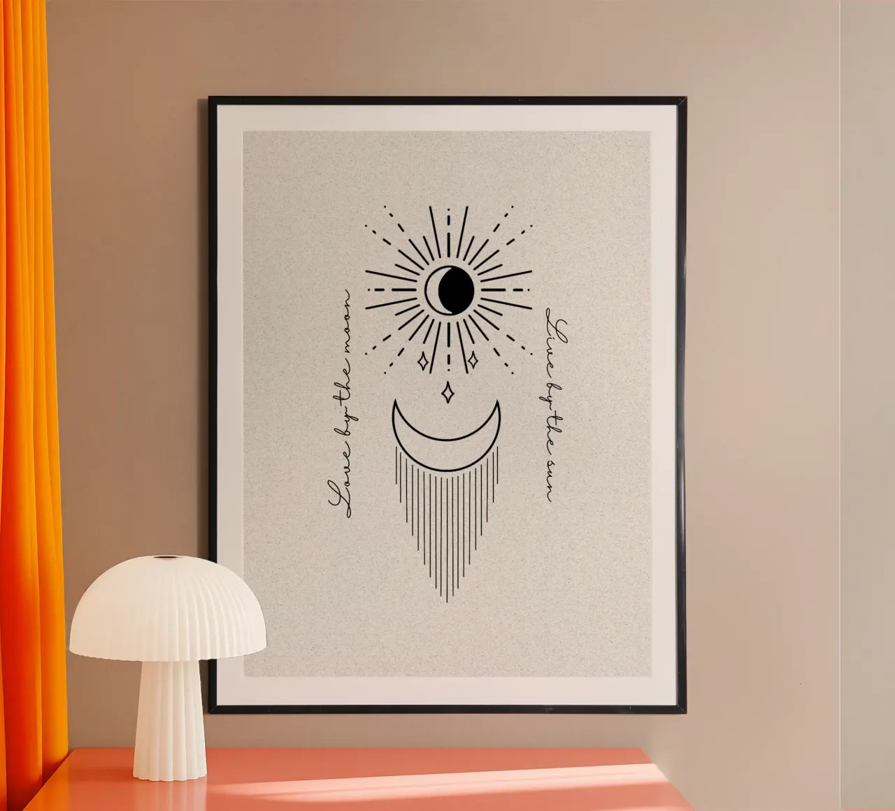 love by the moon live by the sun poster with wooden frame by ArtDesign by KBK