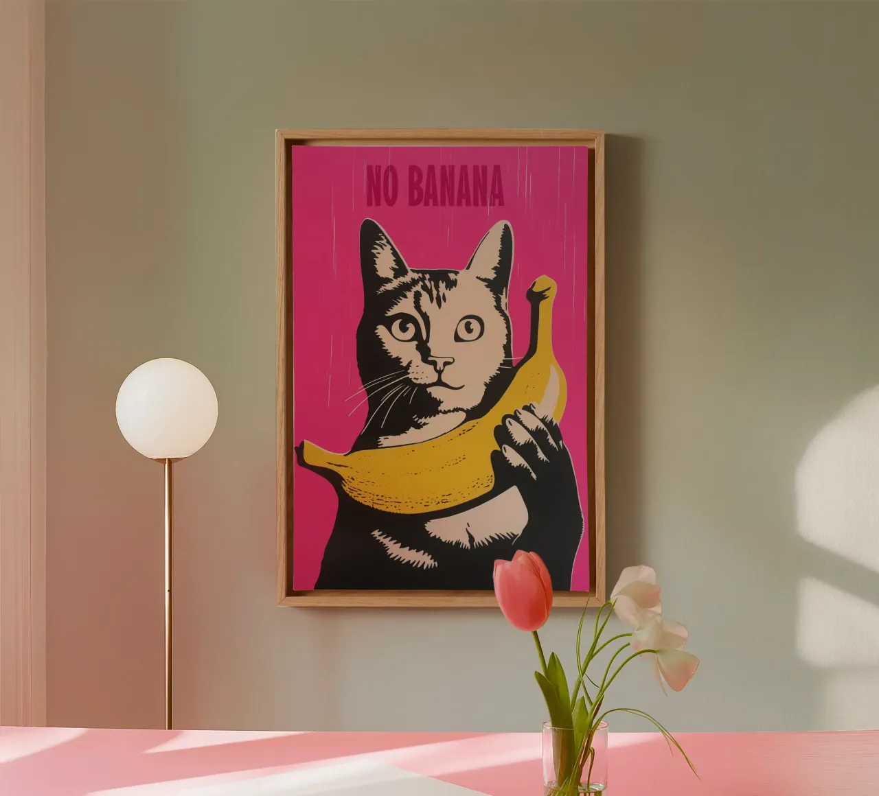 No Banana | Al gato no le gustan los plátanos | Póster Pop Art lienzo con Marco flotante de Autofocus