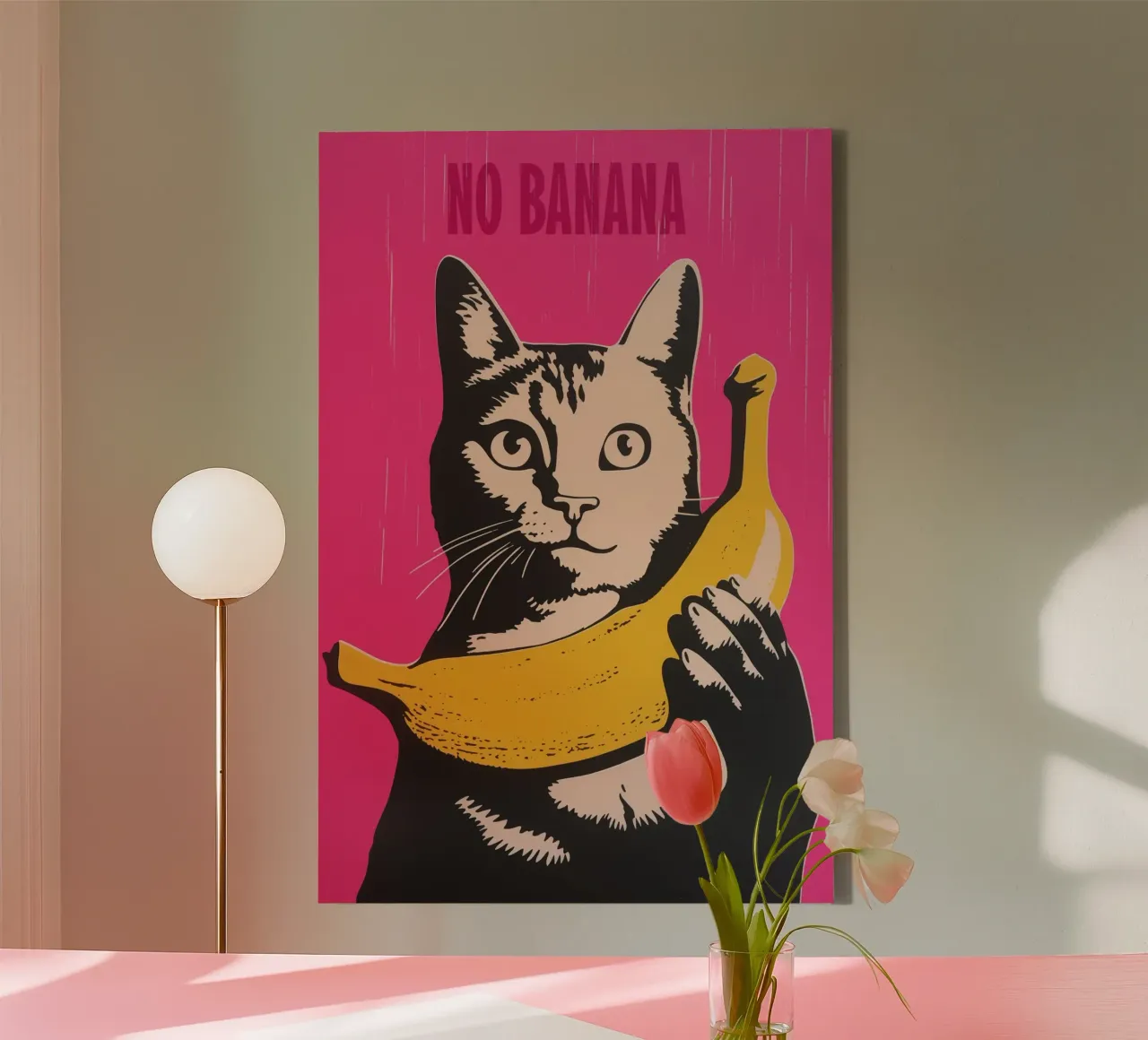 No Banana | Al gato no le gustan los plátanos | Póster Pop Art lienzo con Marco flotante de Autofocus