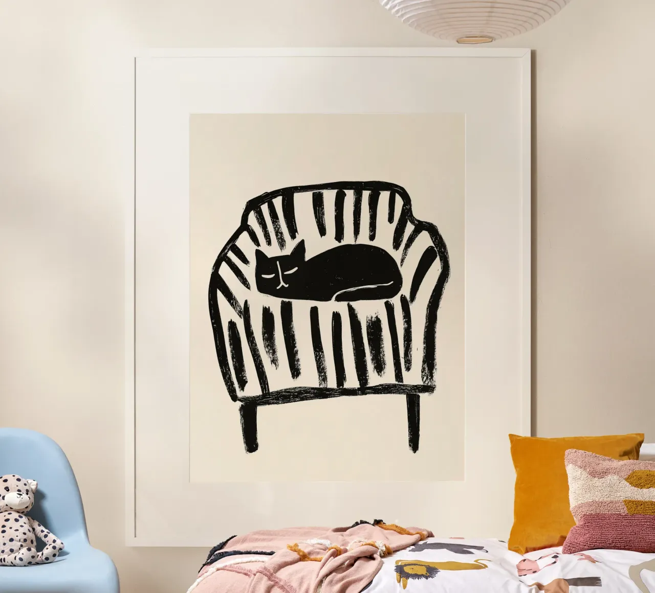 Posto per gatti | Gatto nero in poltrona a righe poster da Autofocus