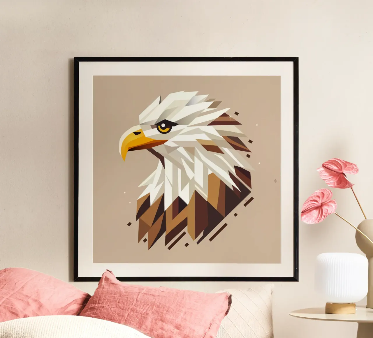 Aquila calva geometrica - simbolo di forza poster con telaio in plastica da namosh