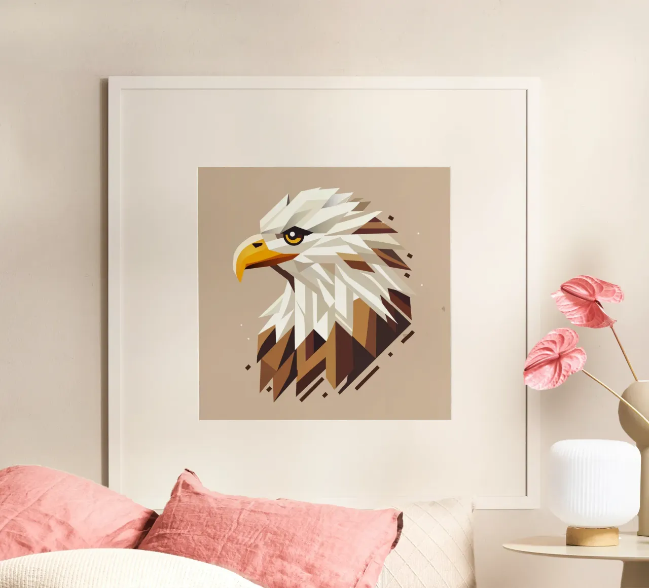 Aquila calva geometrica - simbolo di forza poster con telaio in plastica da namosh