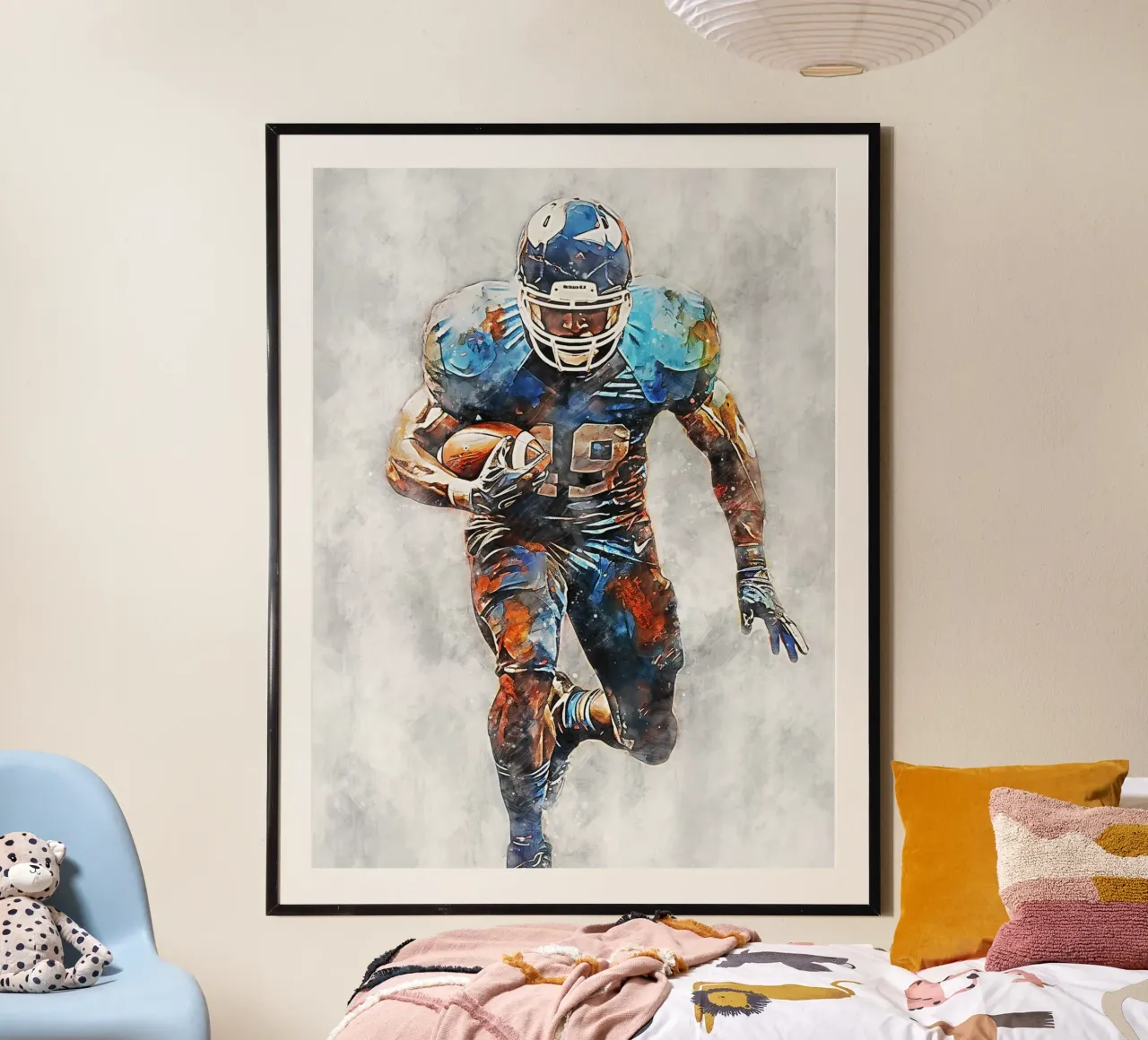 American Football Color Gray D poster with wooden frame by Mateo