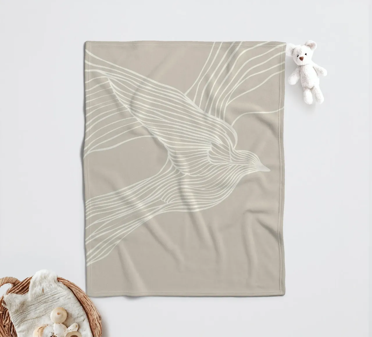 Volo di uccelli - line art in beige coperta in pile da Autofocus