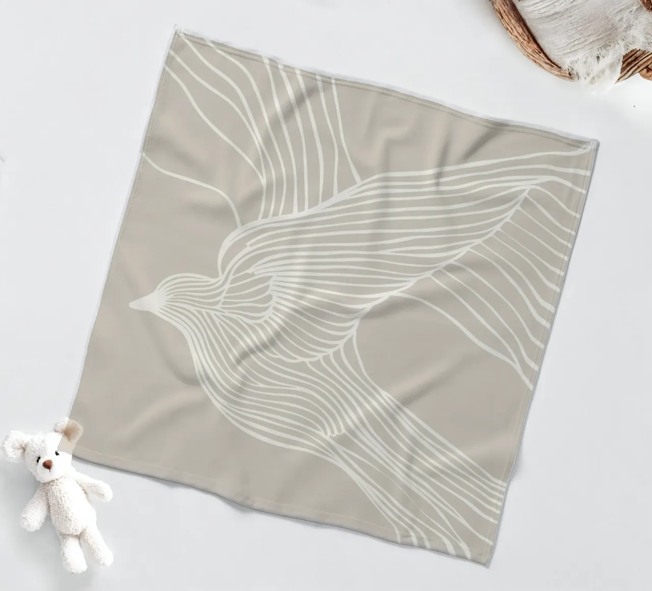 Volo di uccelli - line art in beige coperta in pile da Autofocus