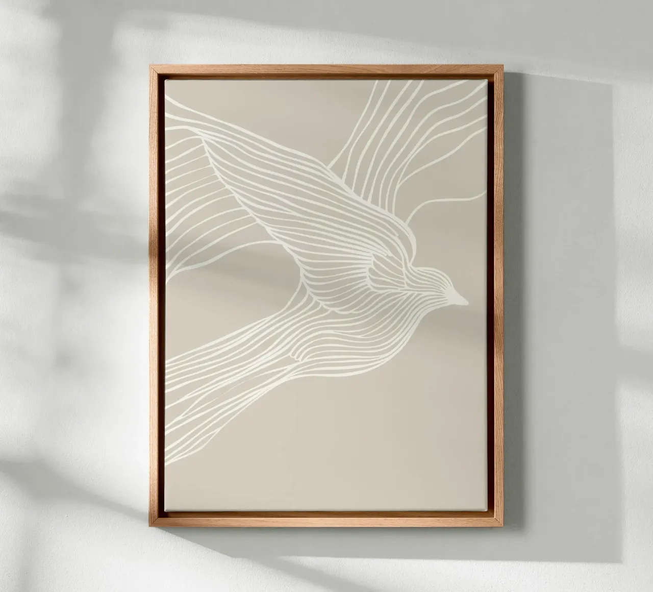 Volo di uccelli - line art in beige tela con Cornice a cassetta da Autofocus