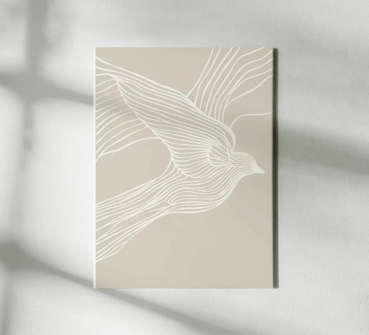 Volo di uccelli - line art in beige tela con Cornice a cassetta da Autofocus