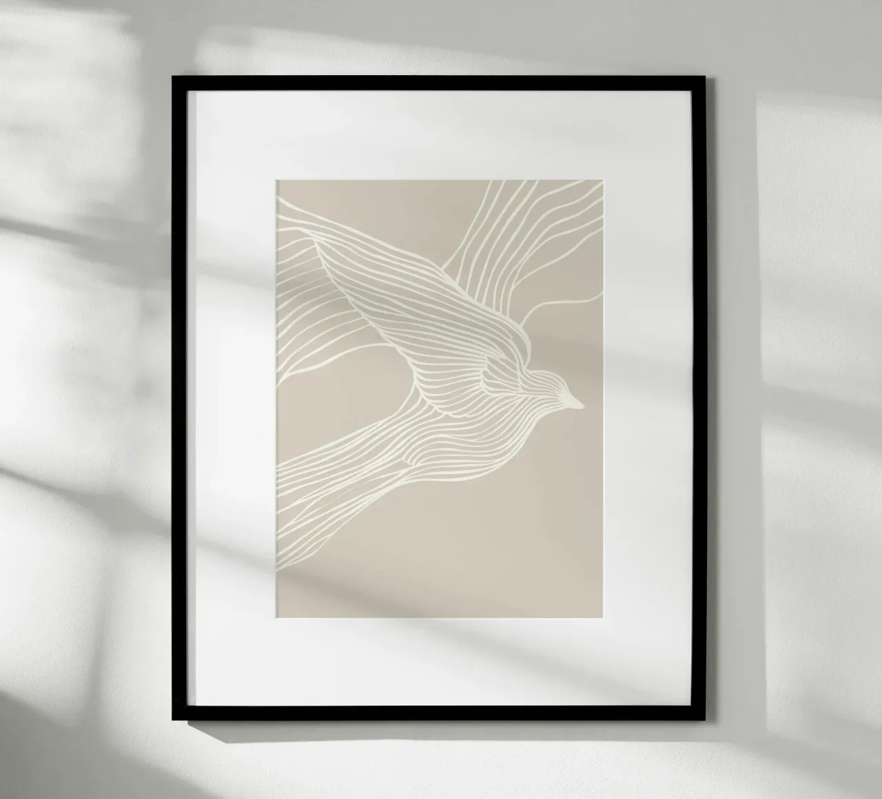 Volo di uccelli - line art in beige poster con telaio in alluminio da Autofocus