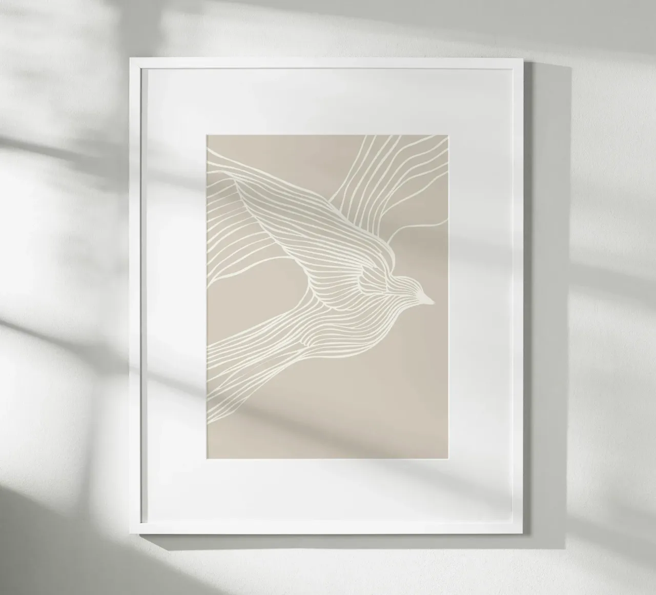 Volo di uccelli - line art in beige poster con telaio in alluminio da Autofocus