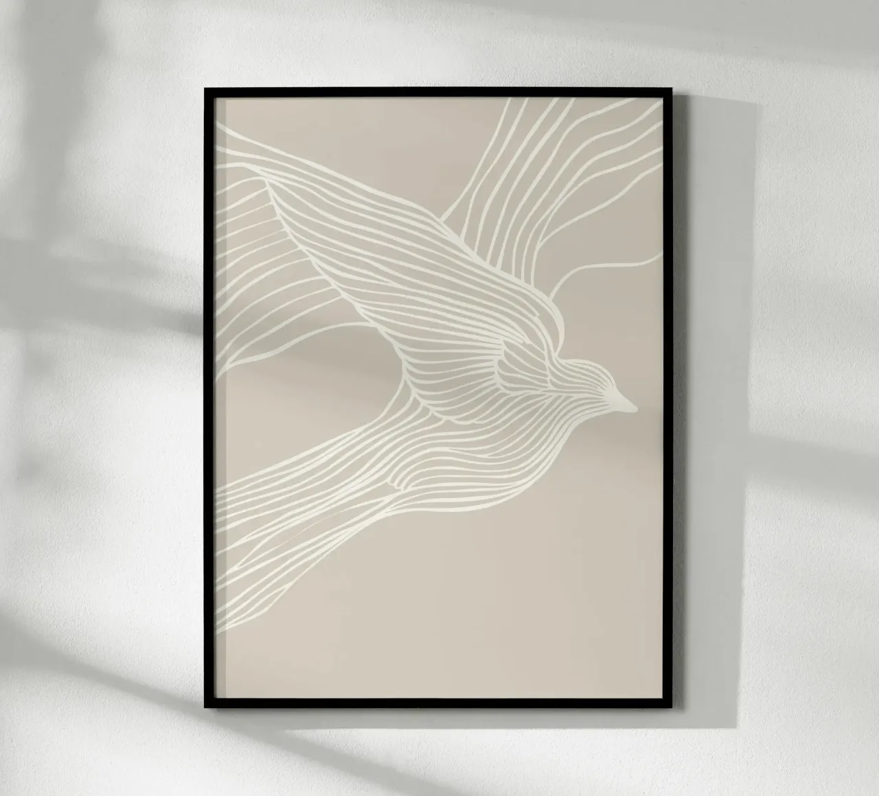 Volo di uccelli - line art in beige poster con telaio in alluminio da Autofocus