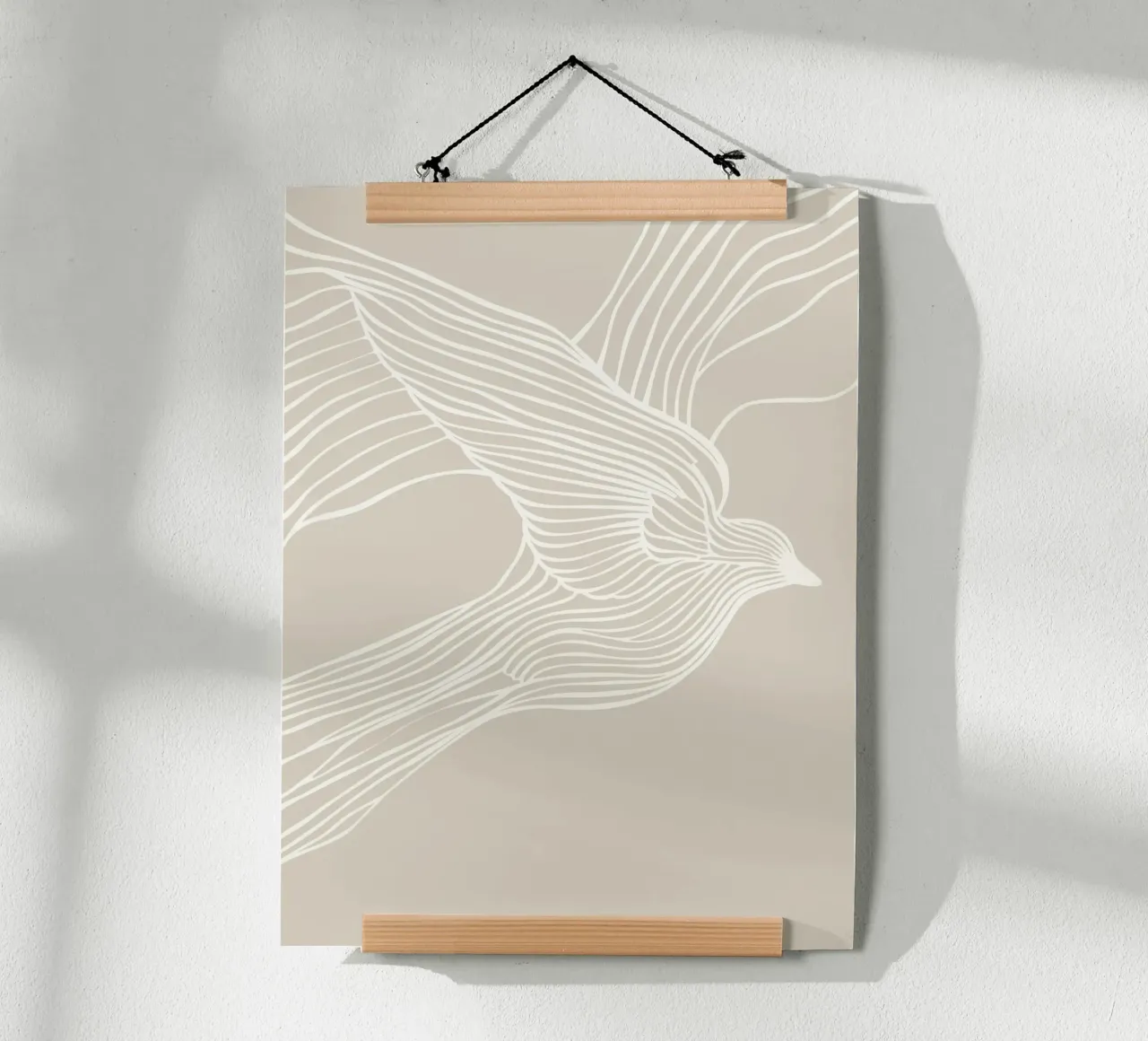 Volo di uccelli - line art in beige poster con telaio in alluminio da Autofocus