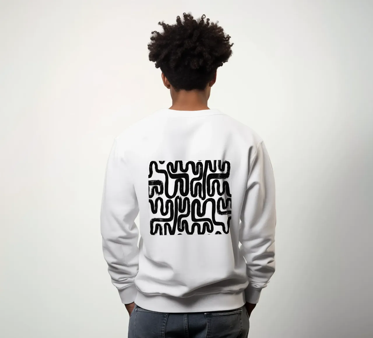 Labyrinth of lines - abstract pattern art in black and white sweatshirt by Kunst und Kontrast