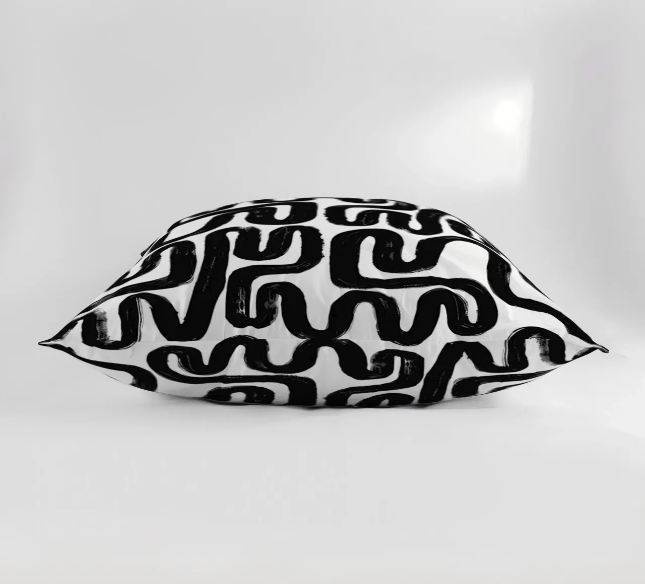 Labyrinth of lines - abstract pattern art in black and white decorative cushion by Kunst und Kontrast