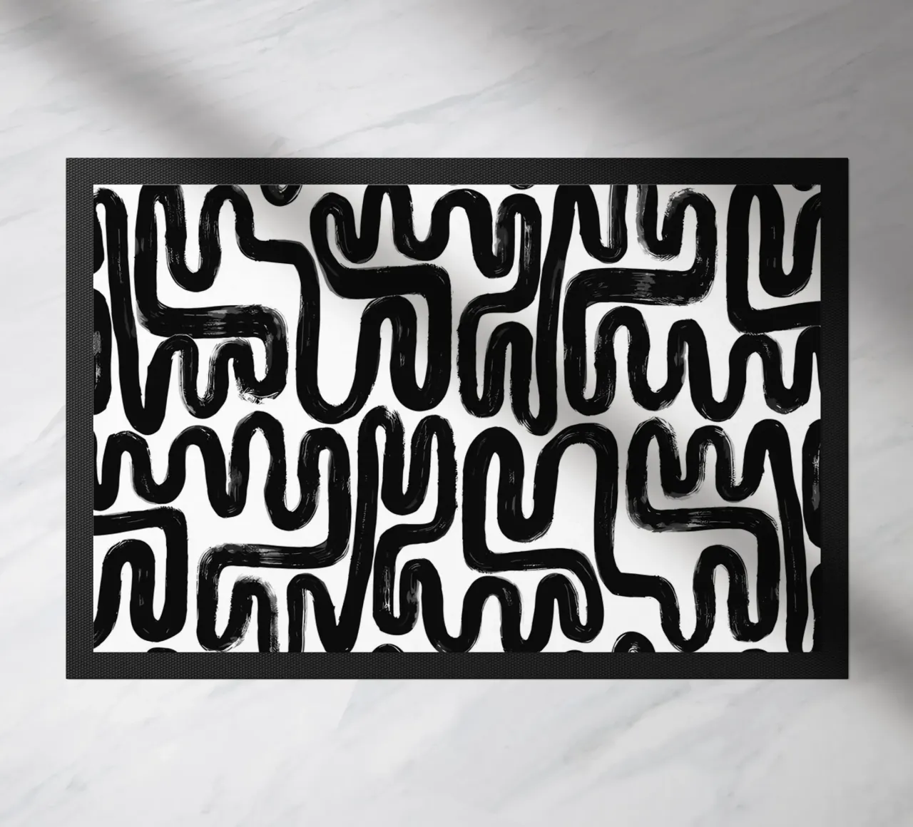 Labyrinth of lines - abstract pattern art in black and white doormat by Kunst und Kontrast