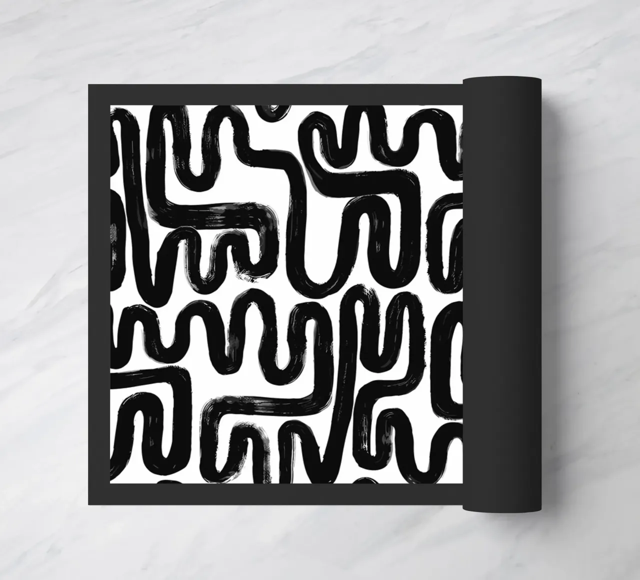 Labyrinth of lines - abstract pattern art in black and white doormat by Kunst und Kontrast