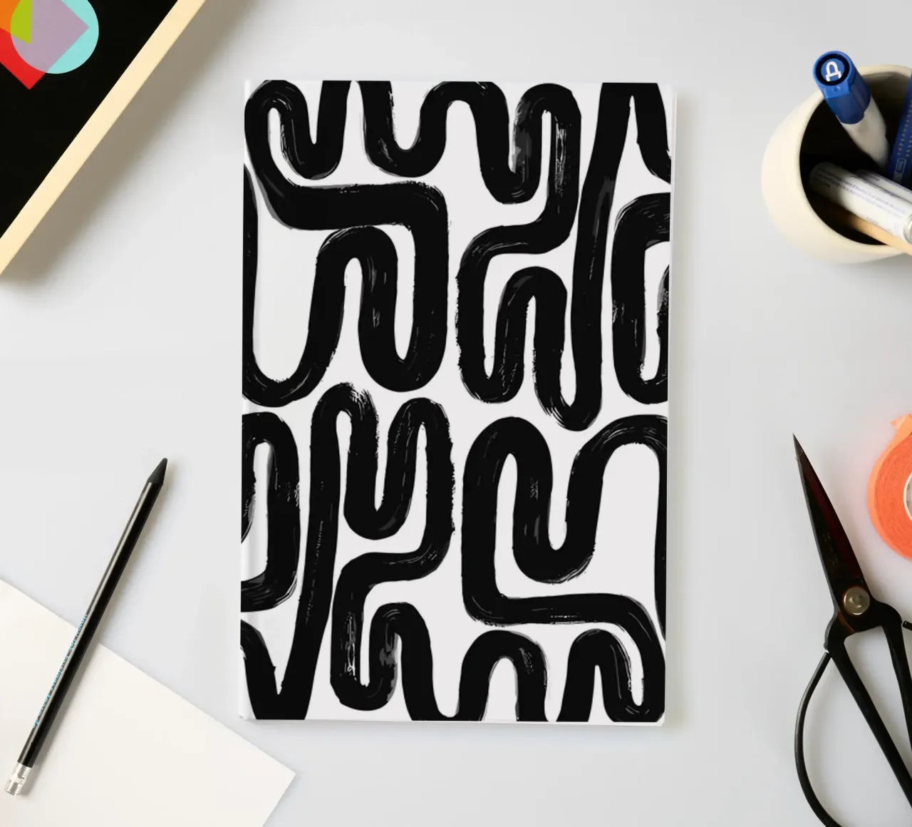 Labyrinth of lines - abstract pattern art in black and white notebook by Kunst und Kontrast