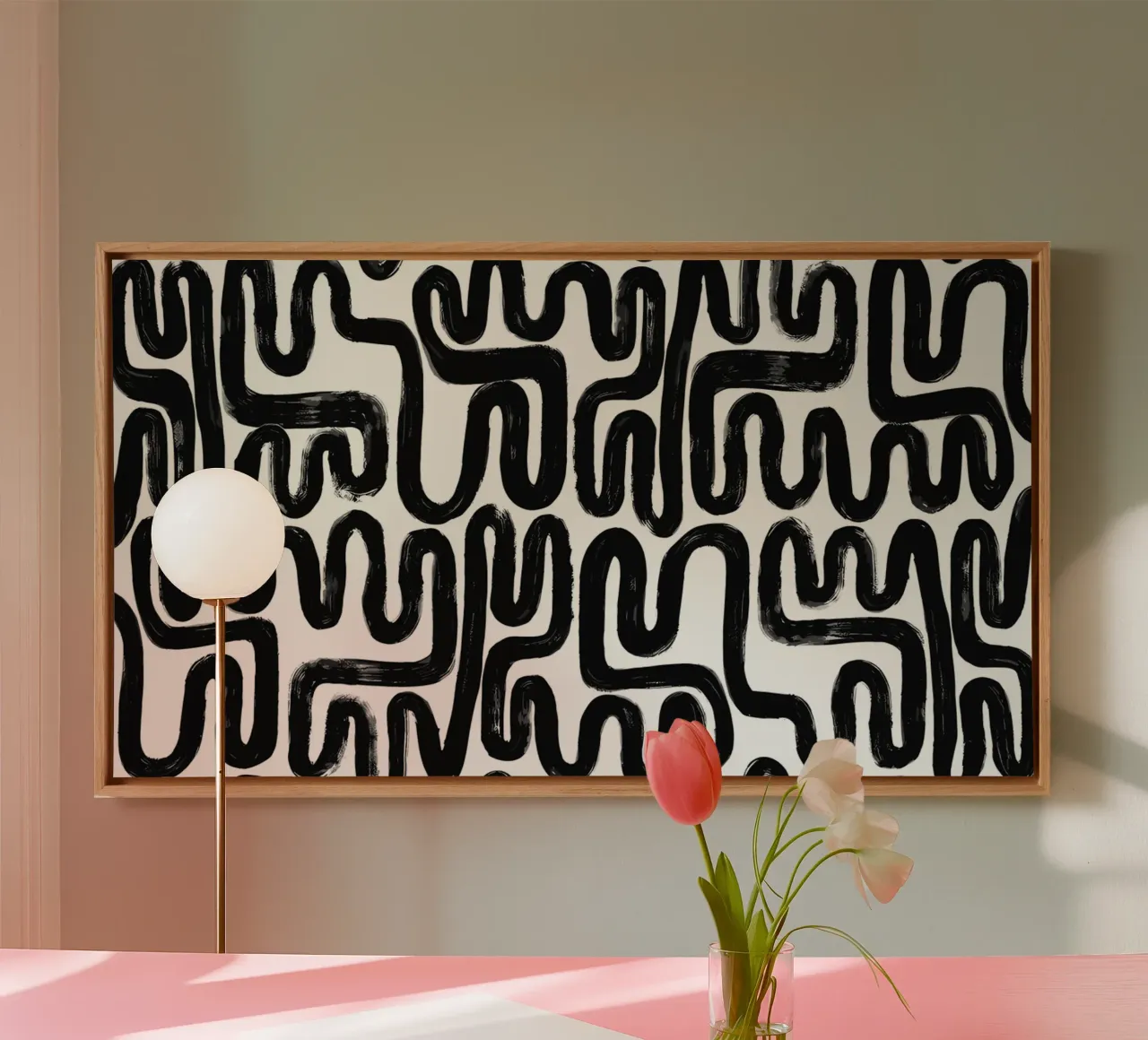 Labyrinth of lines - abstract pattern art in black and white canvas by Kunst und Kontrast