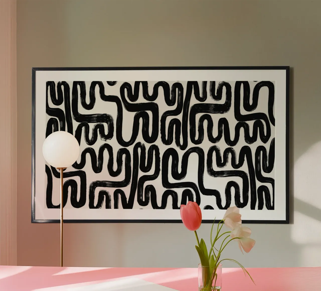 Labyrinth of lines - abstract pattern art in black and white hahnemühle by Kunst und Kontrast