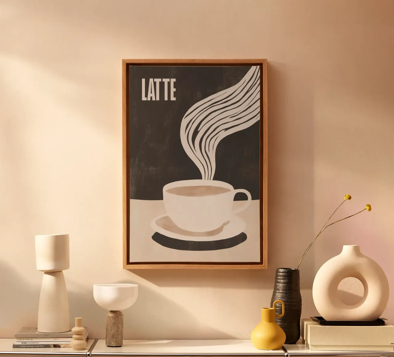 LATTE | Caffè con latte motivo cucina tela con Cornice a cassetta da Autofocus