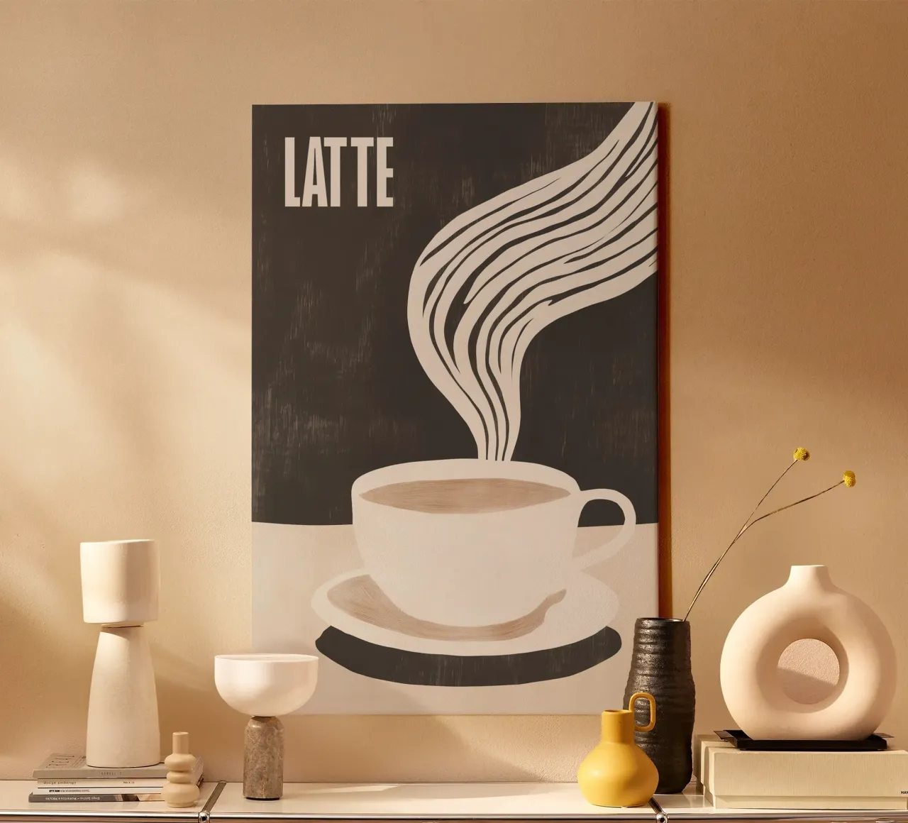 LATTE | Caffè con latte motivo cucina tela con Cornice a cassetta da Autofocus