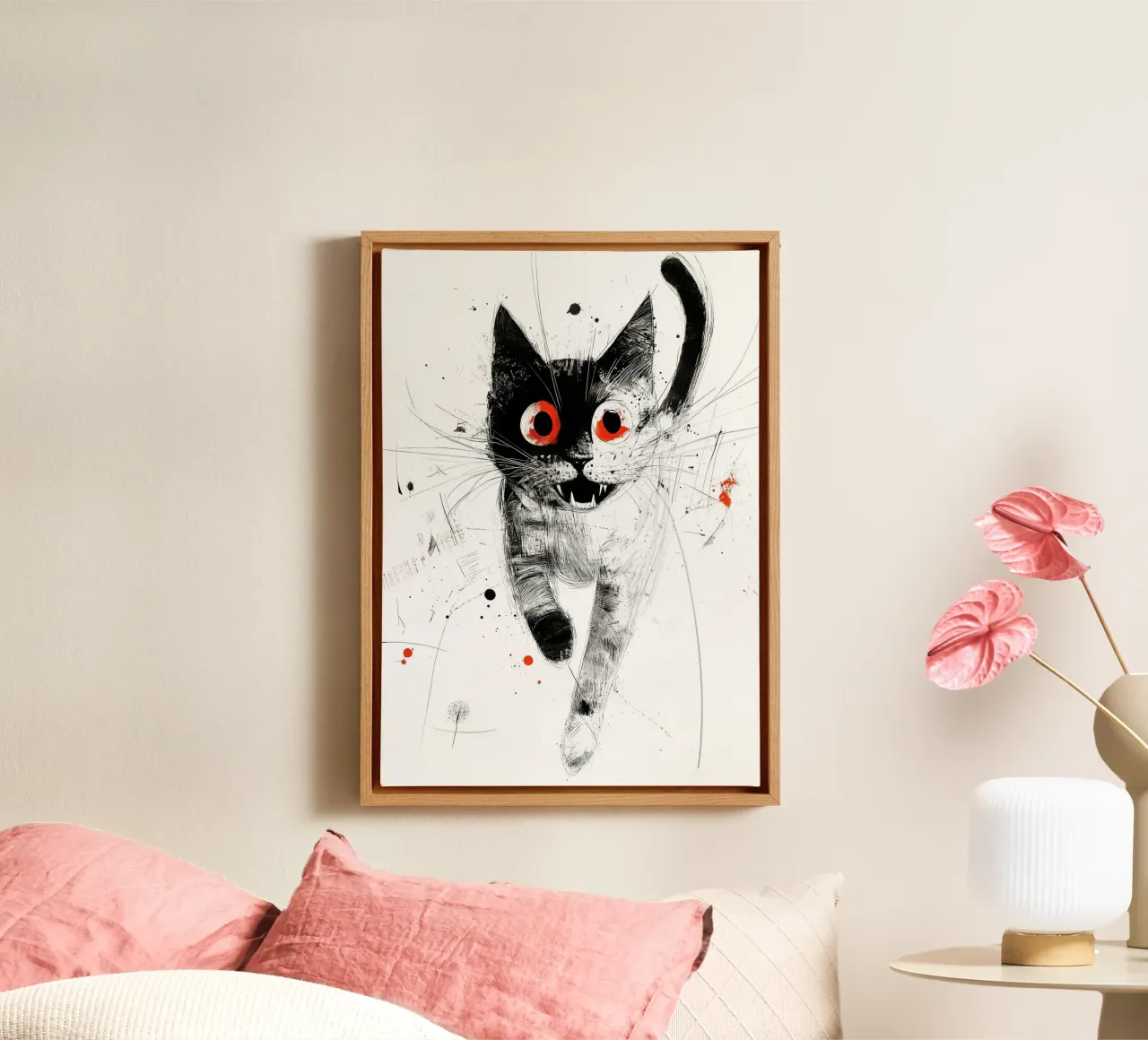 Zeichnung Katze Tier Kunst Leinwand mit Schattenfugenrahmen von Justyna Jaszke JBJart