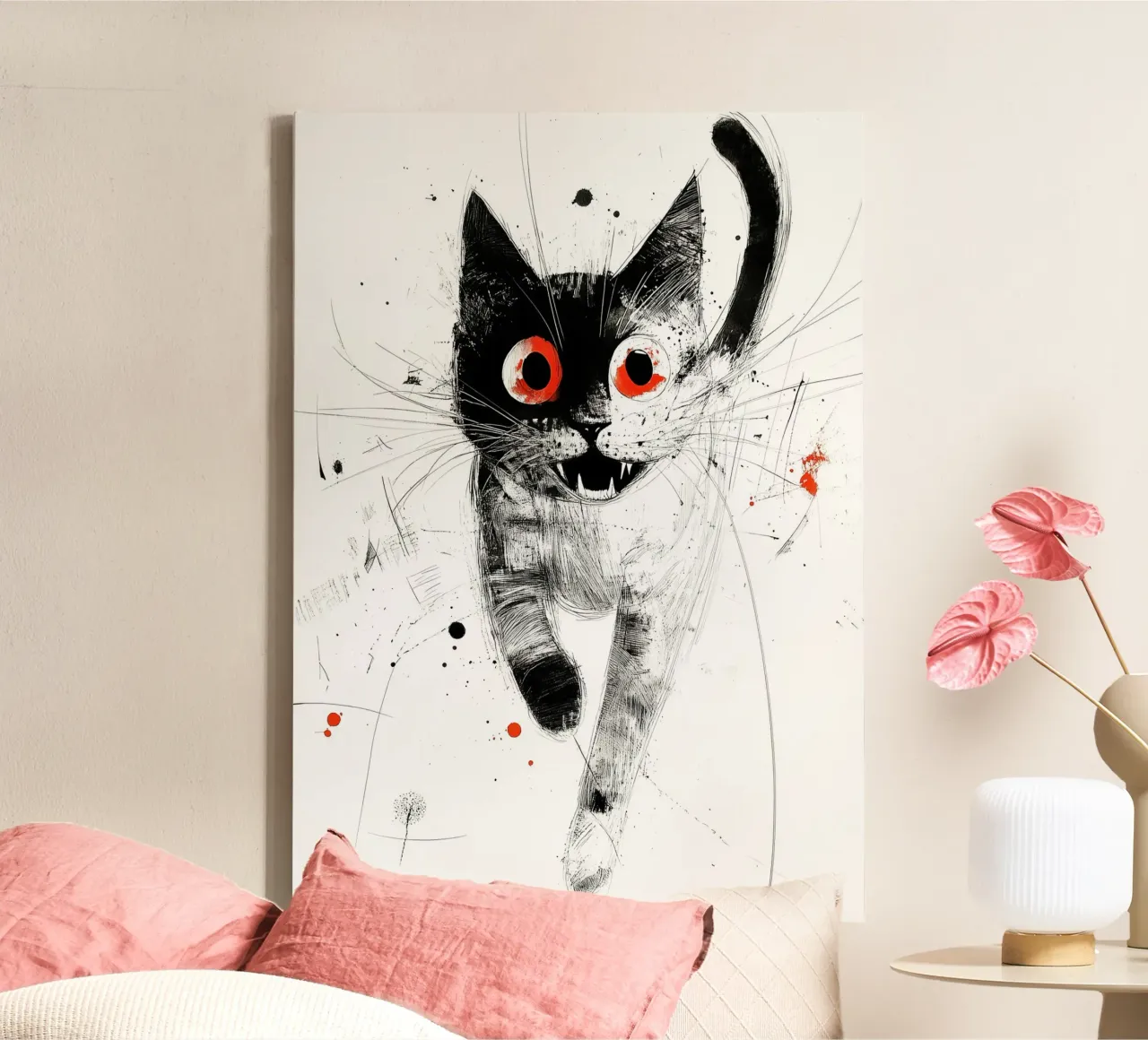 Zeichnung Katze Tier Kunst Leinwand mit Schattenfugenrahmen von Justyna Jaszke JBJart