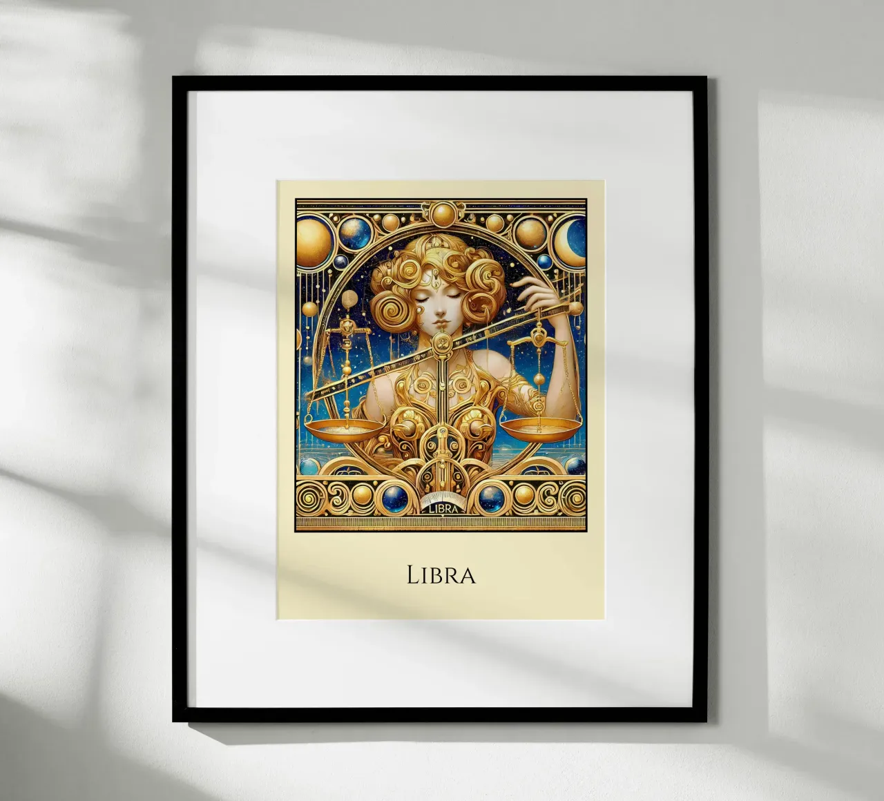 Segno zodiacale Bilancia poster con telaio in legno da Art-Nouveau-Dsg