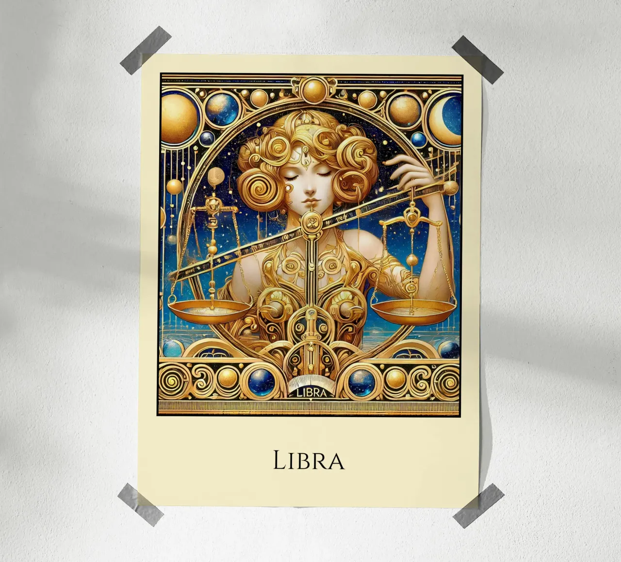 Segno zodiacale Bilancia poster con telaio in legno da Art-Nouveau-Dsg